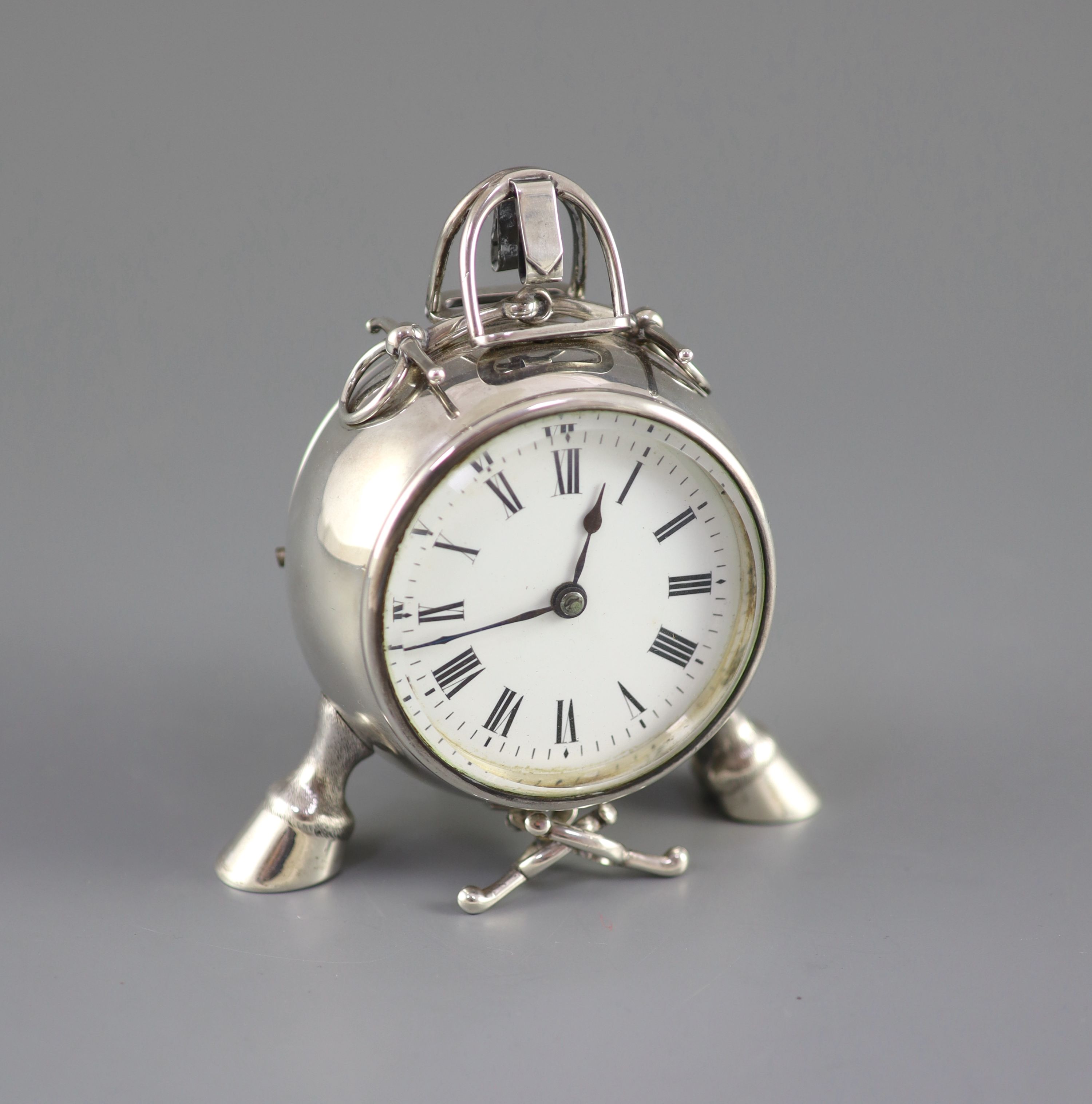 A late Victorian novelty silver equine related timepiece, by Edward H. Stockwell